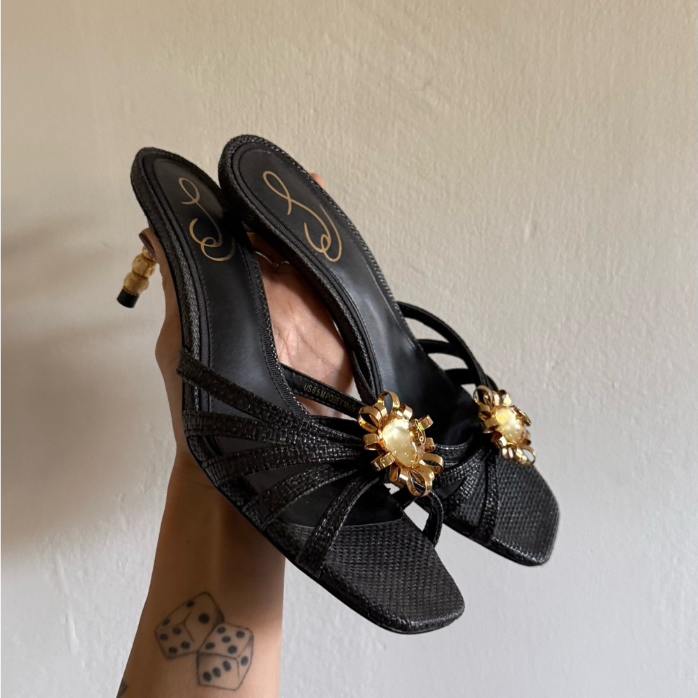 Sam Edelman Kitten Heels Gold Black Womens 6.5